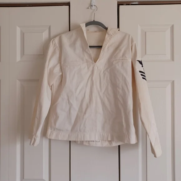 50s - 60s Vintage White 2 Navy Uniform Tops with Black Insignia. Shirts Retro - Picture 11 of 16